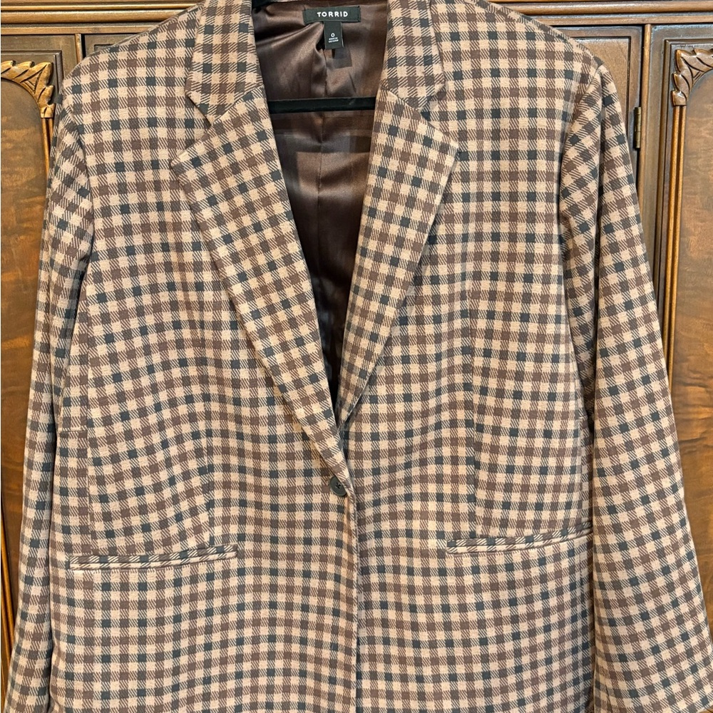 Torrid Brown Checkered Jacket - image 1